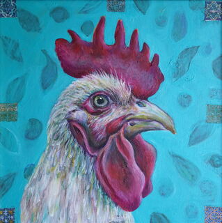 Picture "Rooster Henry in vegetable garden" (2020)