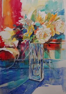 Picture "Rose bouquet in glass vase" (2021)