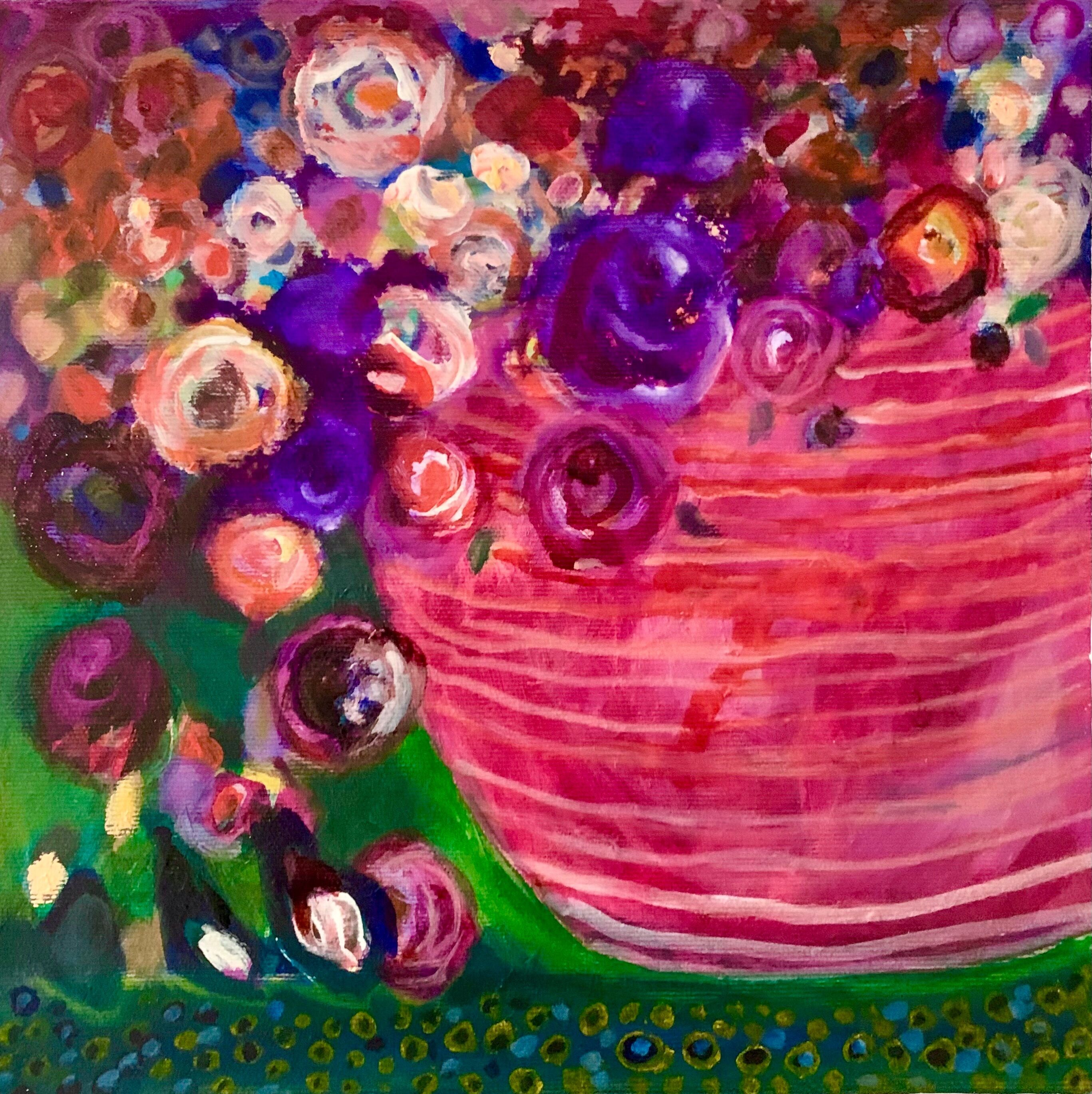 Bild "Blüten in rosaroter Vase" (2023)