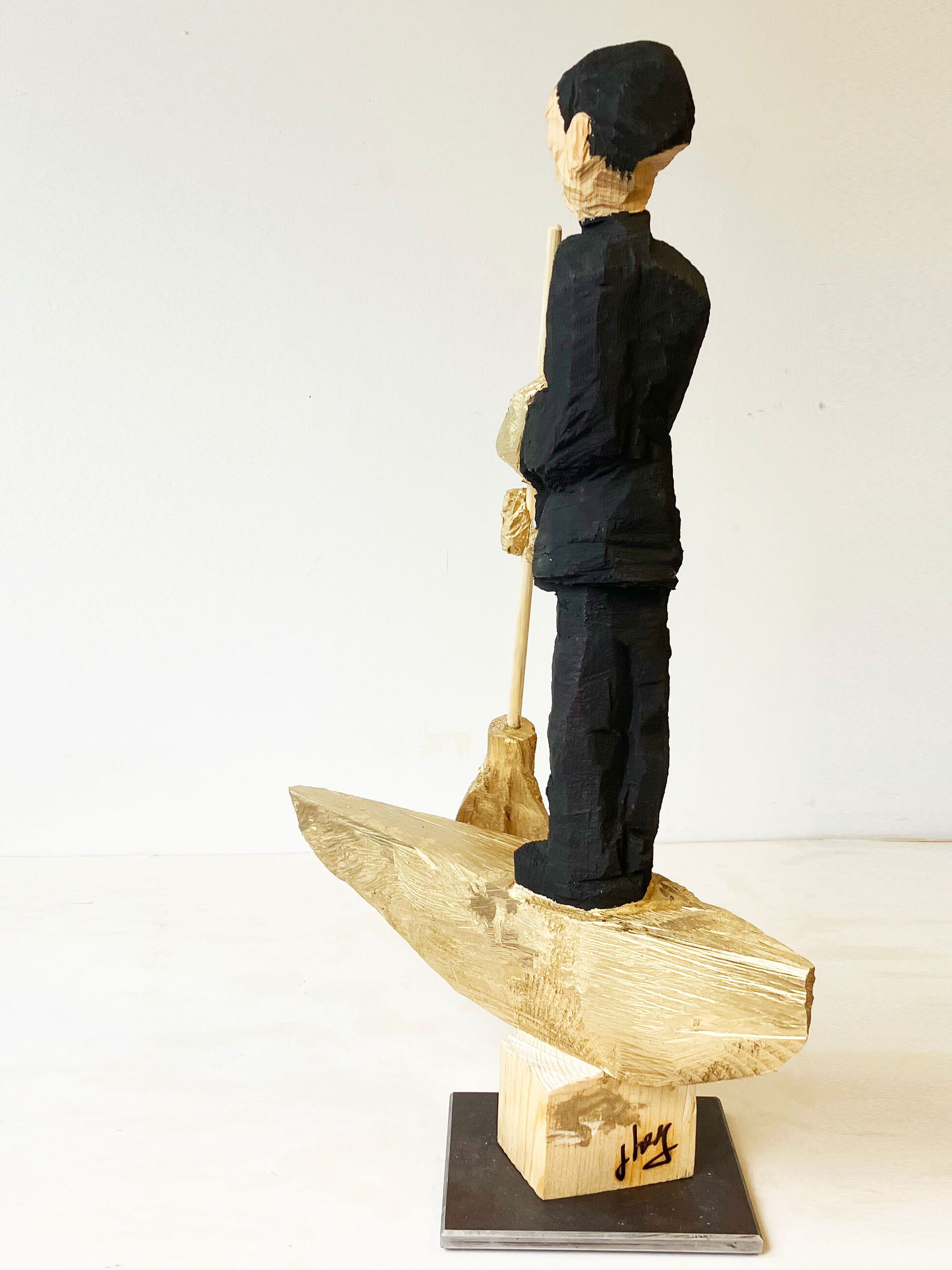 Sculpture "Ferryman in gold plated boat (24 carat)" (2023)