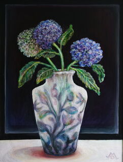 Bild "Hortensien in Überfang-Vase" (2022)