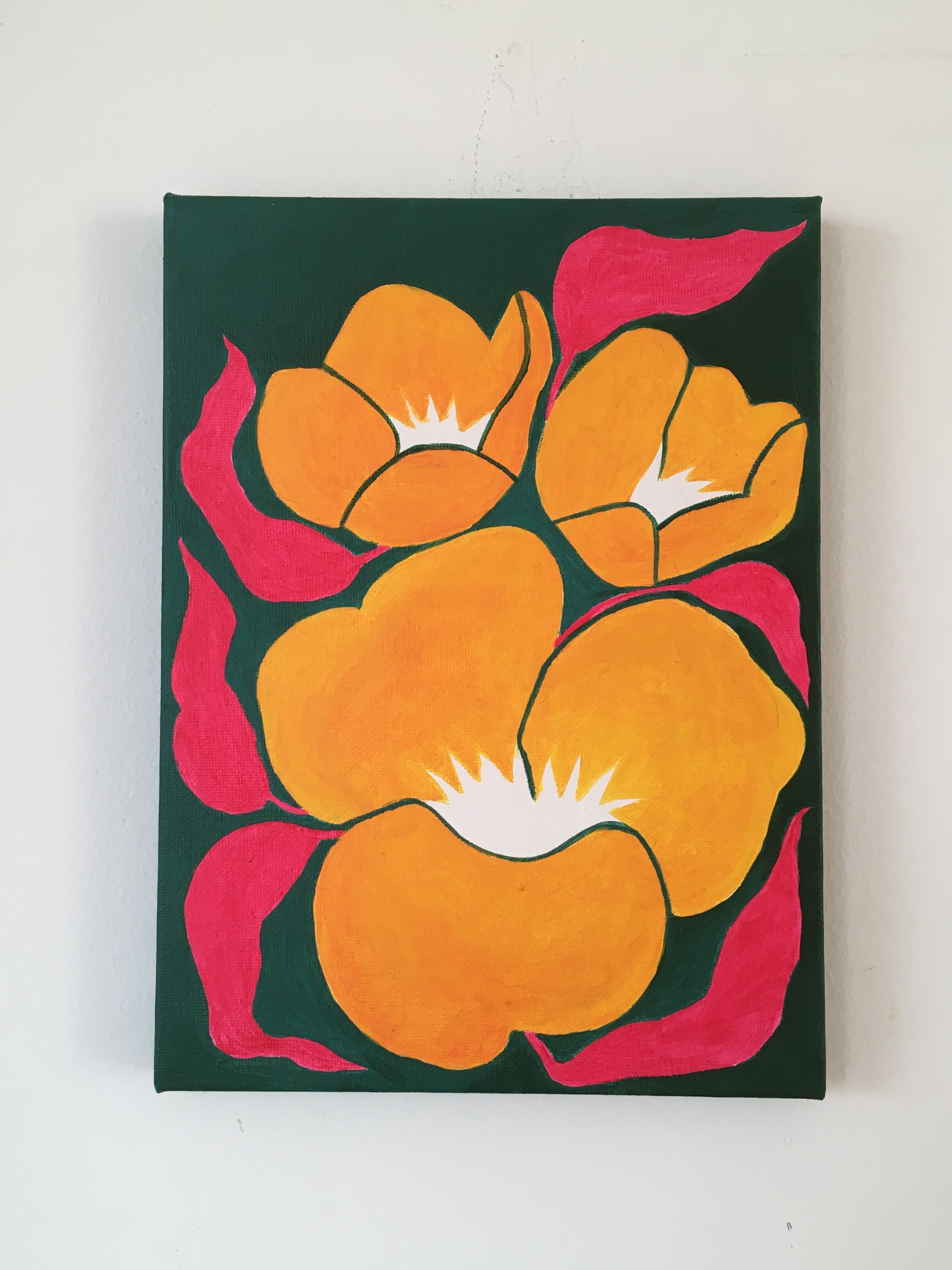 Picture "Set of three "Flowers in orange, pink and turquoise" (2023)
