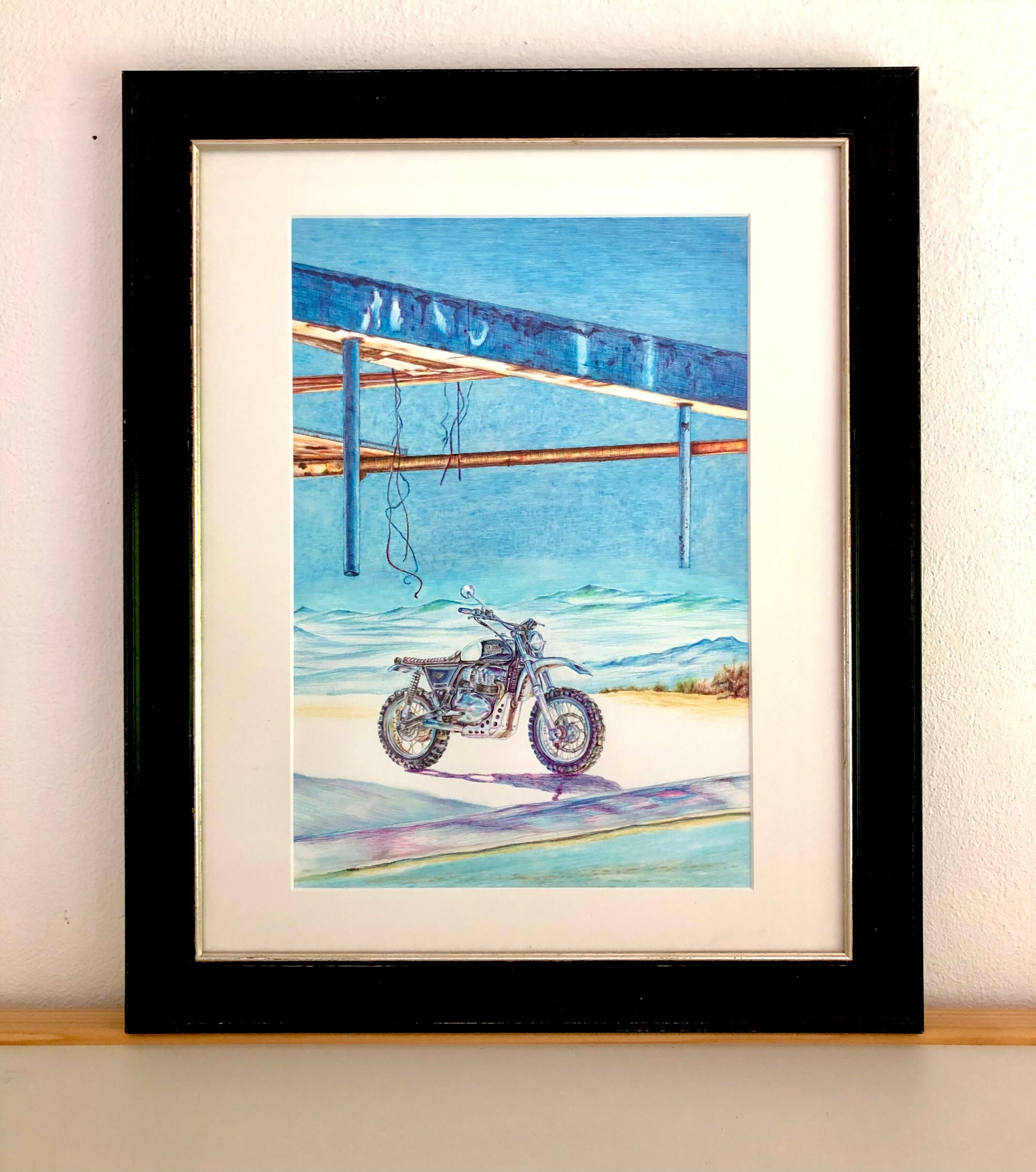 Bild "Motorrad Royal Enfield am Gerüst" (2021)