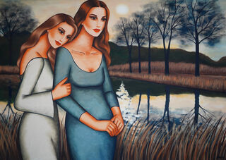 Picture "Modern canvas painting with two women - "The late autumn"." (2023)