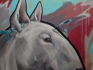 Picture "Bull terrier and dragonflies" (2022)