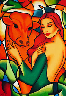 Picture "Modern painting - Zodiac sign Taurus -Woman painting hand painted" (2022)
