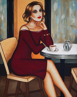 Picture "Modern canvas painting - "An espresso to dream about" - in cafe" (2023)