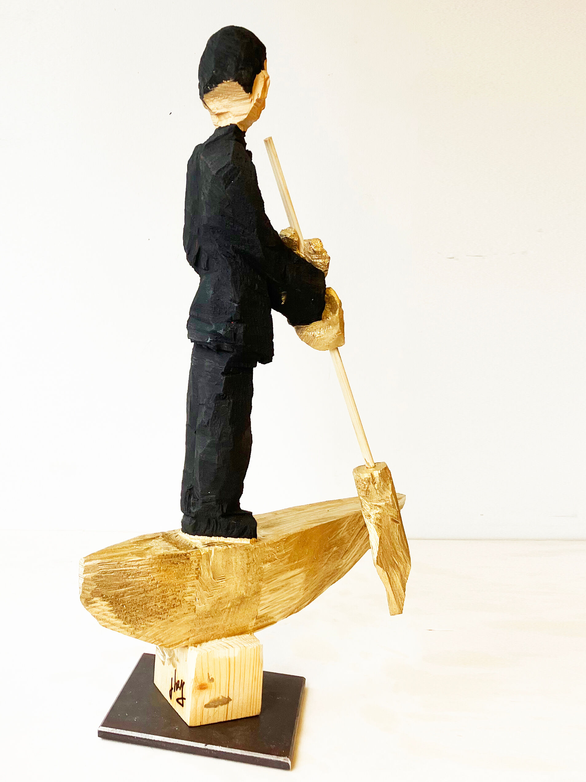 Sculpture "Ferryman in gold plated boat (24 carat)" (2023)