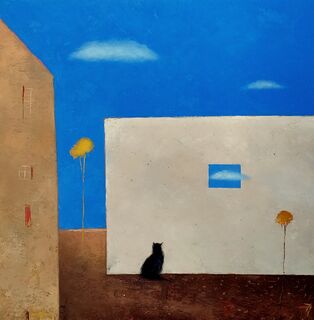Picture "White Wall With Black Cat" (2024)