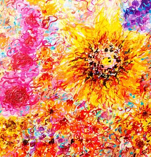 Bild "Flower Power - Sonnenblumen und Rosen" (2022)