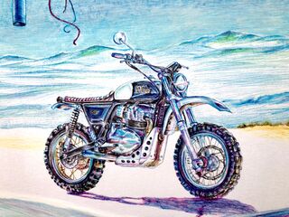 Bild "Motorrad Royal Enfield am Gerüst" (2021)