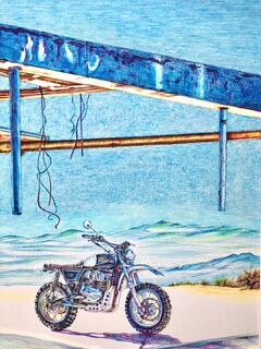 Bild "Motorrad Royal Enfield am Gerüst" (2021)