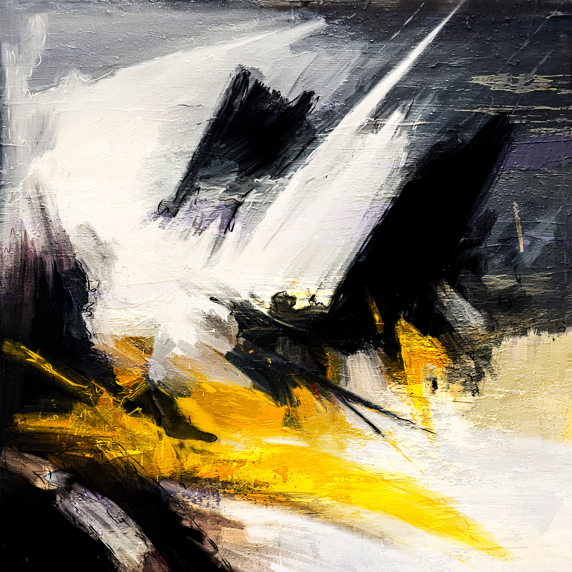 Picture "Abstraction in black and white yellow" (2023)