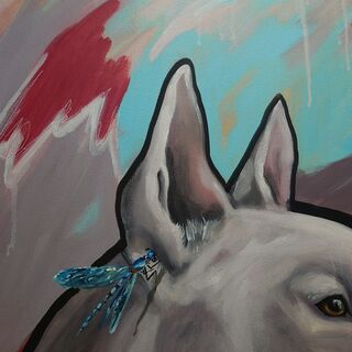 Picture "Bull terrier and dragonflies" (2022)
