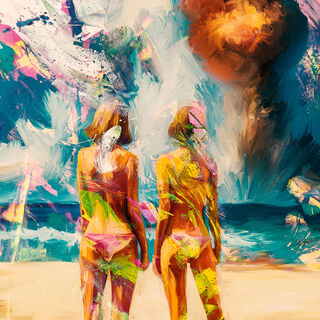 Bild "Frauen am Strand mit Atombombe" (2024)