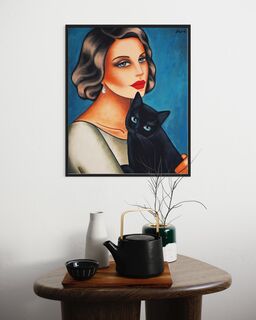 Bild "Timeless Affection - Frau mit schwarzen Katze" (2023)