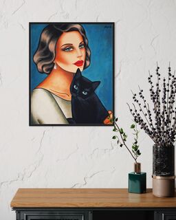 Bild "Timeless Affection - Frau mit schwarzen Katze" (2023)