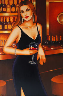Bild "Golden Mood" - Frau mit Rotwein" (2023)
