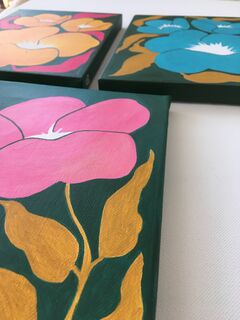 Picture "Set of three "Flowers in orange, pink and turquoise" (2023)