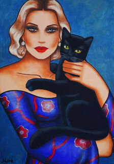 Picture "Original painting - "Love is..." - Woman with a cat" (2023)