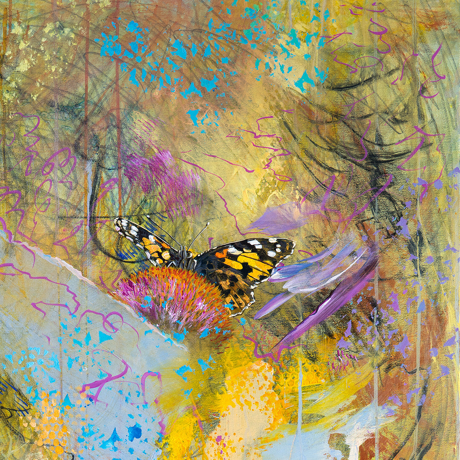 Bild "Rasenstück, Schmetterlinge" (2020)