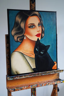 Bild "Timeless Affection - Frau mit schwarzen Katze" (2023)