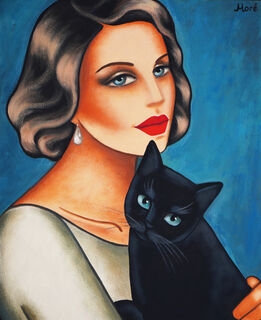 Picture "Timeless Affection - Woman with black cat" (2023)