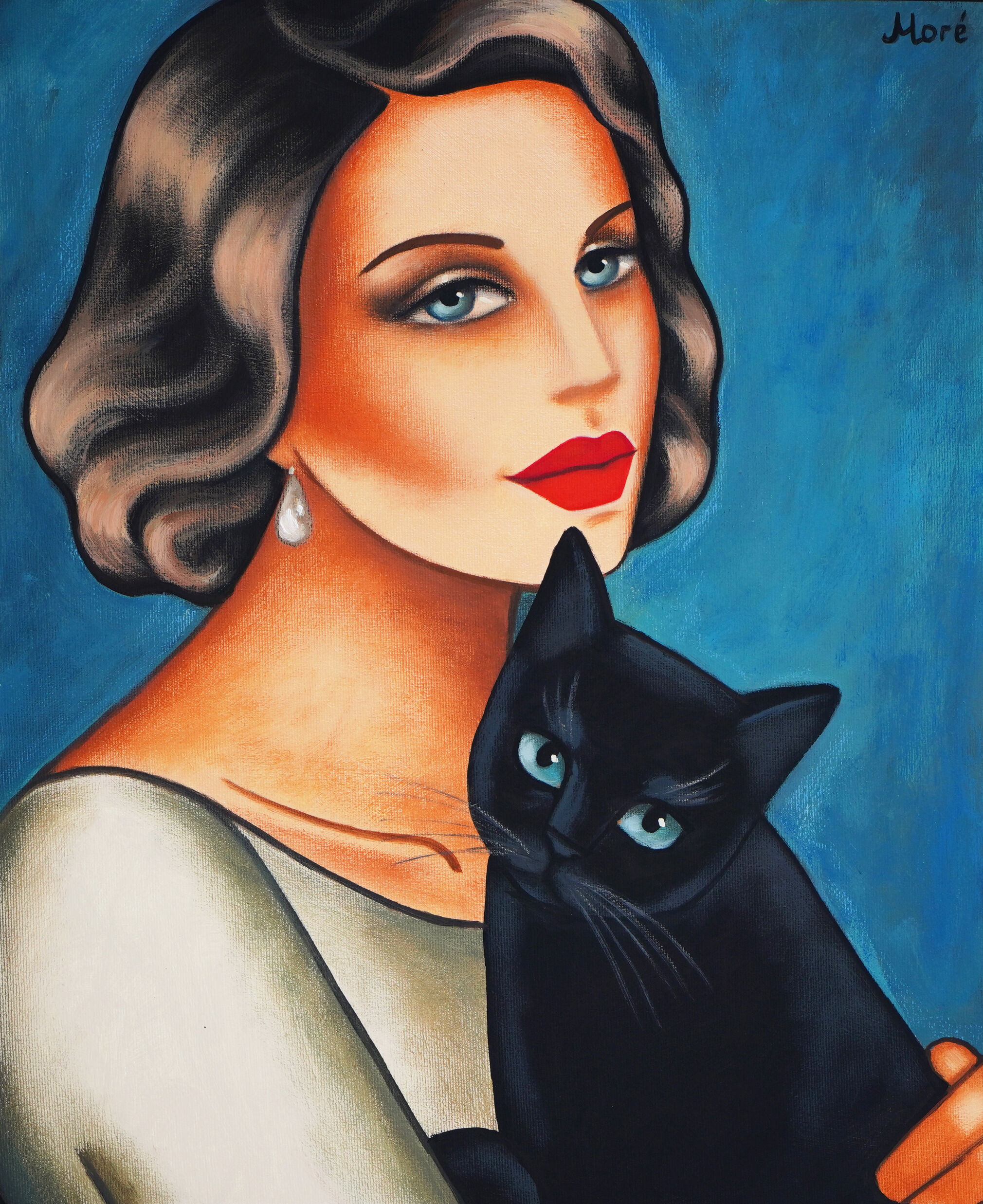 Bild "Timeless Affection - Frau mit schwarzen Katze" (2023)