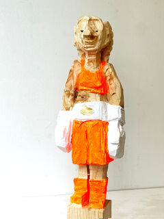 Sculpture "Boxer, neon orange and gold" (2024)
